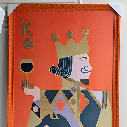Royale King premium wall art with gold foil details and orange wooden frame