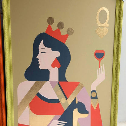 Royale Queen premium wall art with gold foil details and olive wooden frame