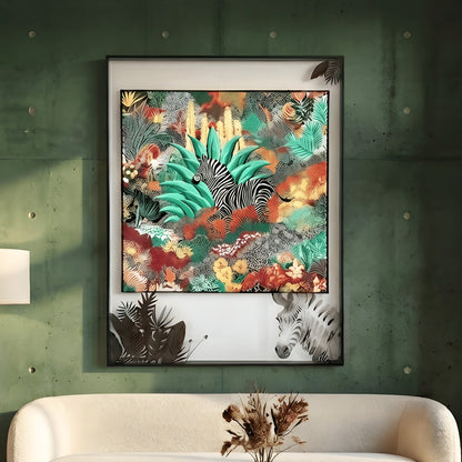 Savanna premium zebra wall art styled on green accent wall