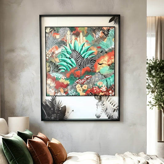 Savanna premium zebra wall art in a modern living room