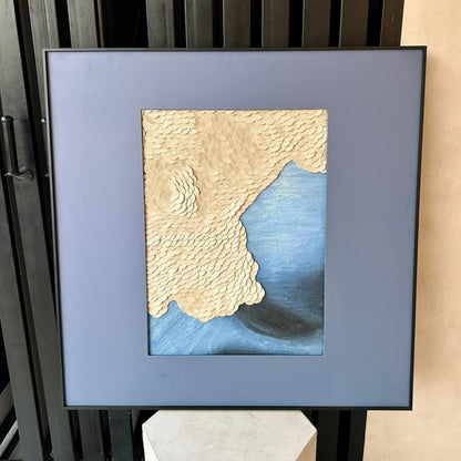 Front view of Shore blue and gold textured leather premium wall art