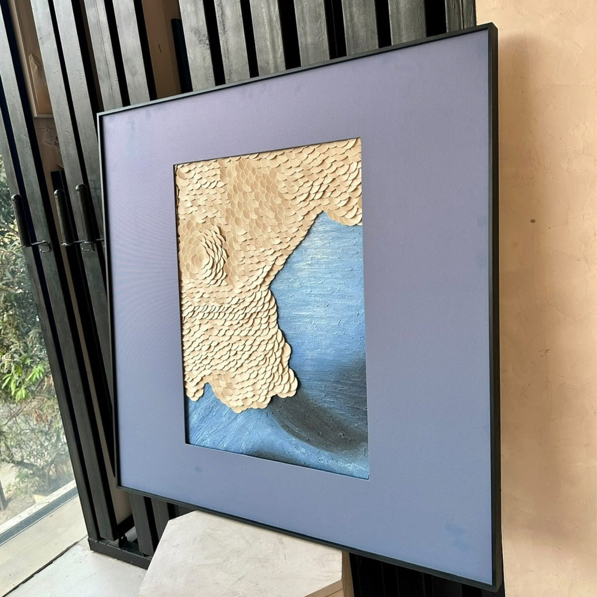 Side profile of Shore premium wall art showing layered texture and aluminium alloy frame