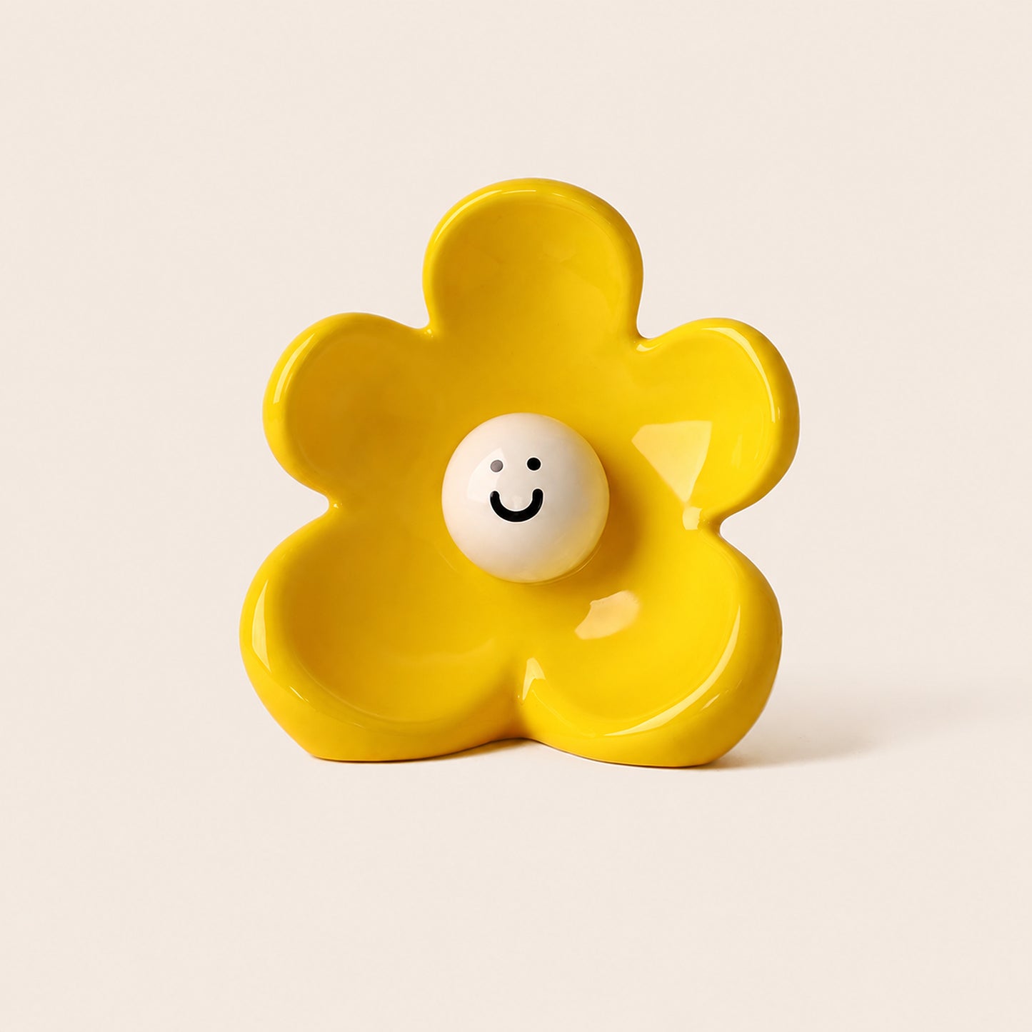 Solara lemon yellow smiling flower ceramic table vase