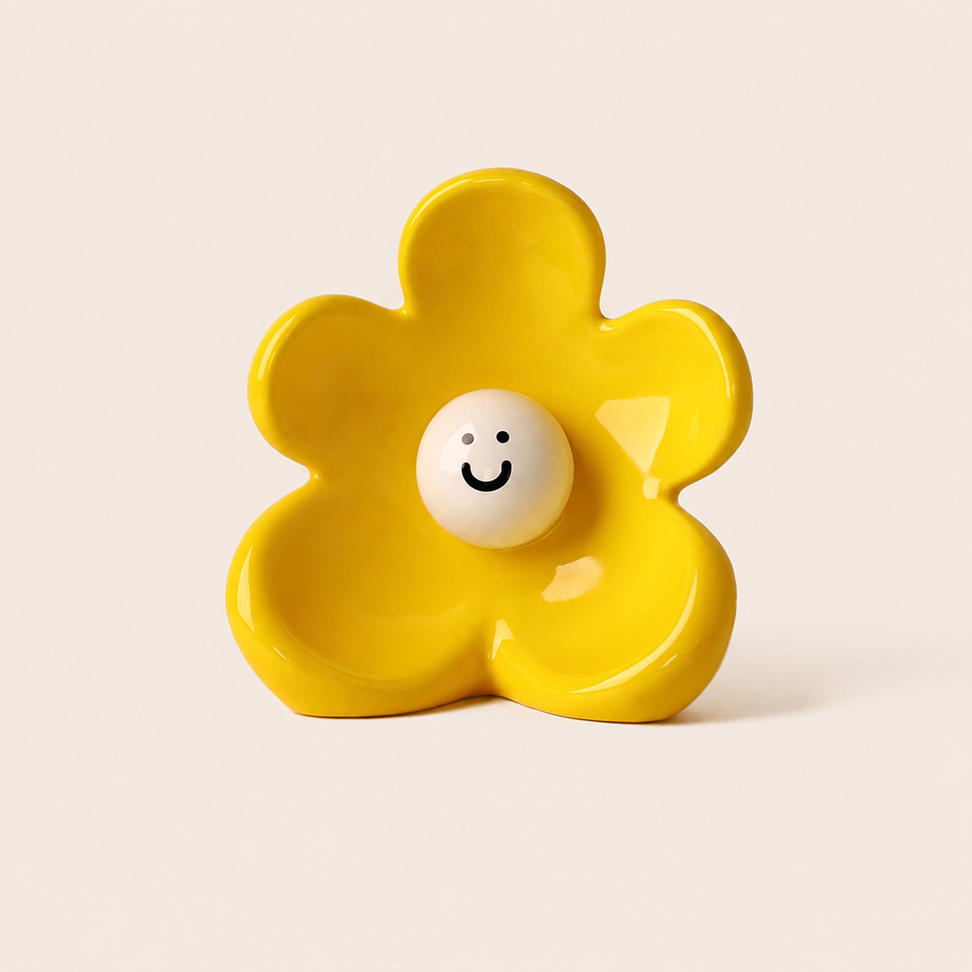 Solara lemon yellow smiling flower ceramic table vase