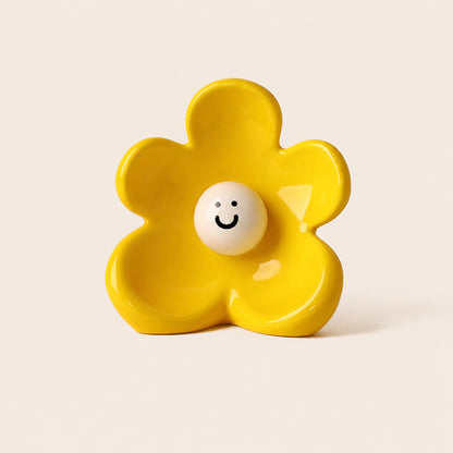 Solara lemon yellow smiling flower ceramic table vase