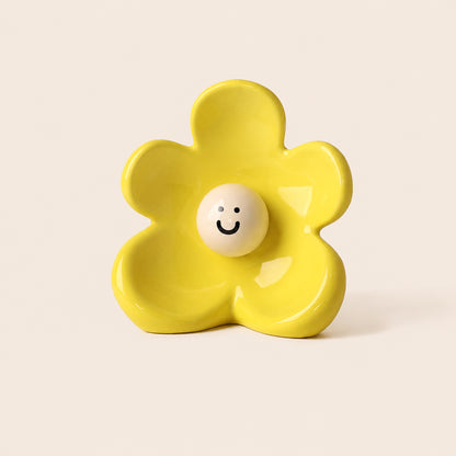 Solara yellow smiling flower ceramic table vase
