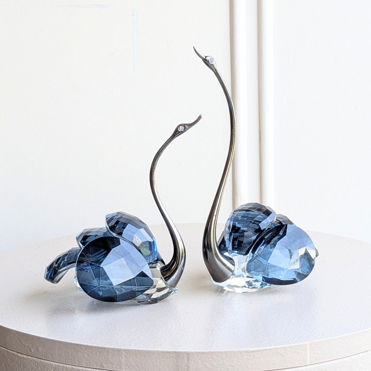 Soulmates blue crystal swan showpieces set of two