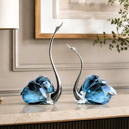 Soulmates crystal swans styled on a sideboard