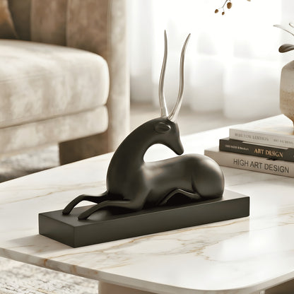Stag black resin deer showpiece with silver-tone metal horns for luxury console and sideboard styling, view 2