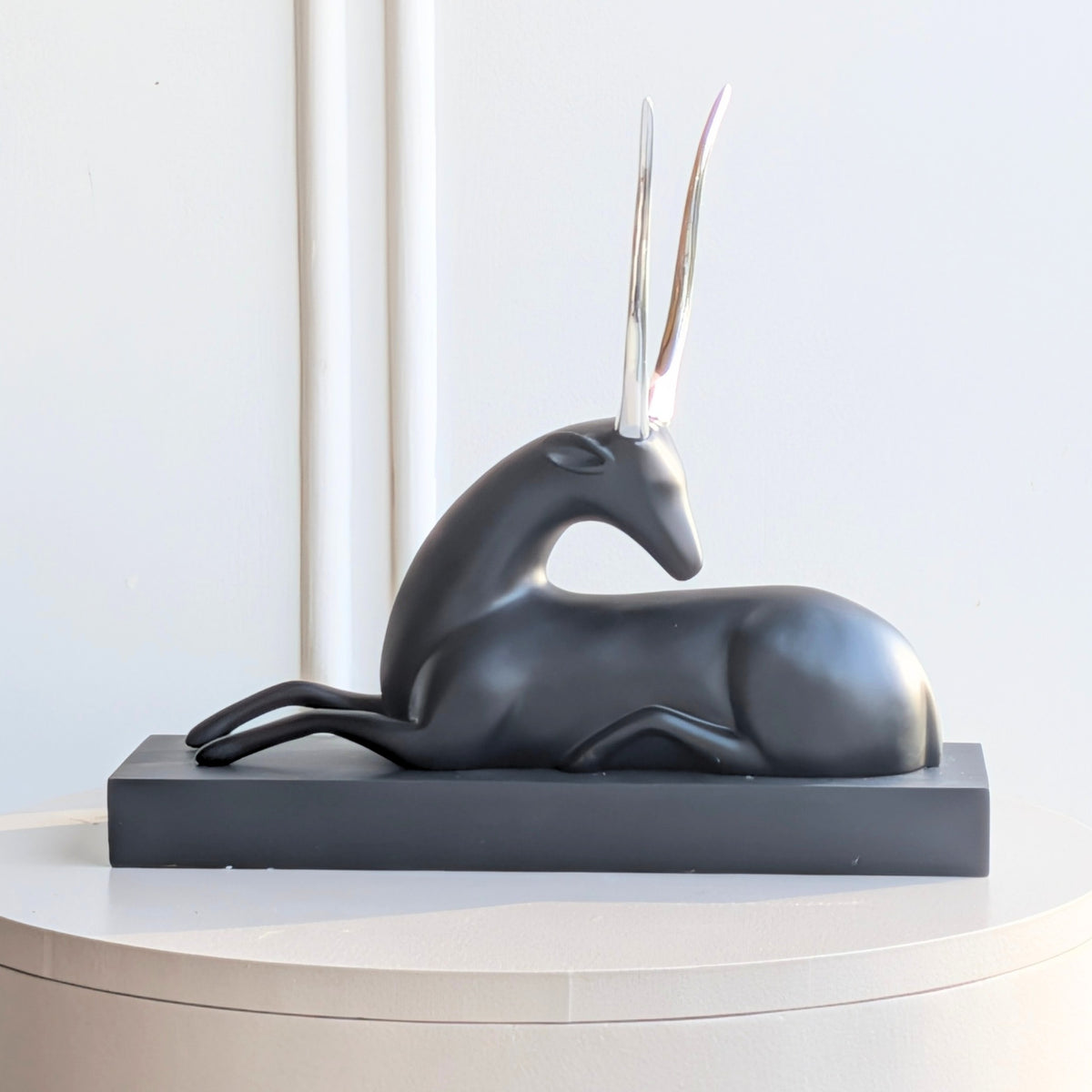 Stag black resin deer showpiece with silver-tone metal horns for luxury console and sideboard styling, view 3