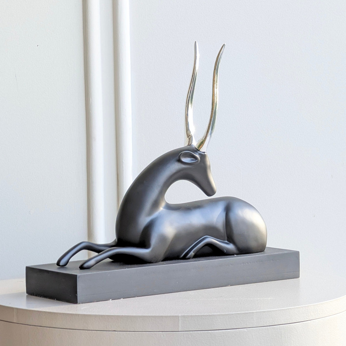 Stag black resin deer showpiece with silver-tone metal horns for luxury console and sideboard styling, view 4