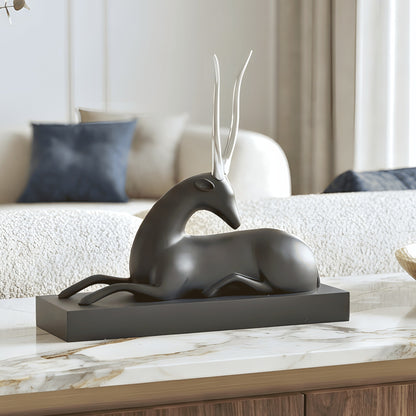 Stag black resin deer showpiece with silver-tone metal horns for luxury console and sideboard styling, view 5
