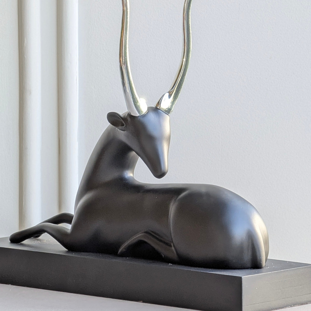 Stag black resin deer showpiece with silver-tone metal horns for luxury console and sideboard styling, view 6