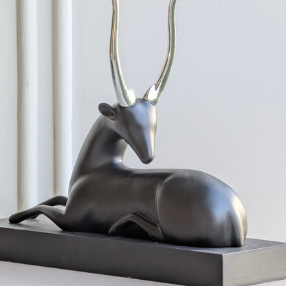 Stag black resin deer showpiece with silver-tone metal horns for luxury console and sideboard styling, view 6
