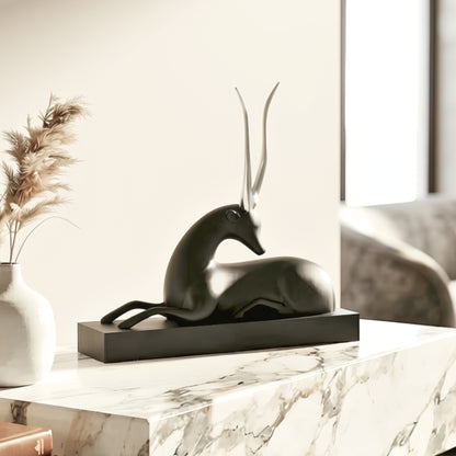 Stag black resin deer showpiece with silver-tone metal horns for luxury console and sideboard styling, view 7