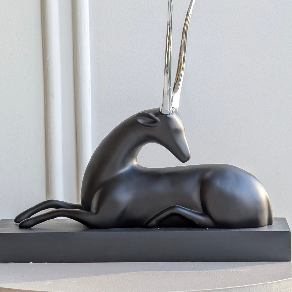 Stag black resin deer showpiece with silver-tone metal horns for luxury console and sideboard styling, view 8