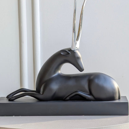 Stag black resin deer showpiece with silver-tone metal horns for luxury console and sideboard styling, view 8