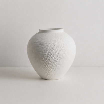 Strata small rounded white textured ceramic table vase