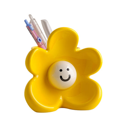 Sunny yellow ceramic flower organizer, vase and showpiece by La Muse