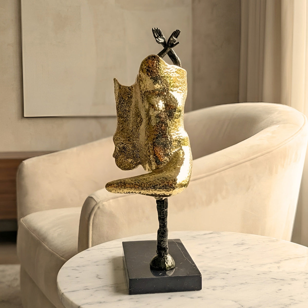 Sway sculptural lady figurine styled on a side table