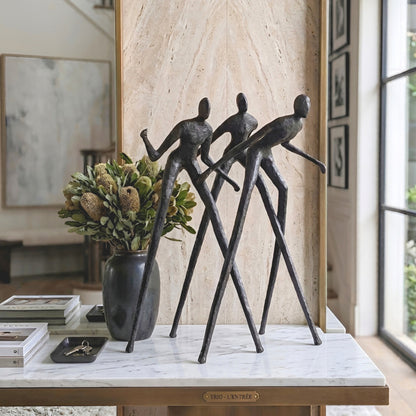 Luxury entryway console styled with Synergy metal human figurine showpiece
