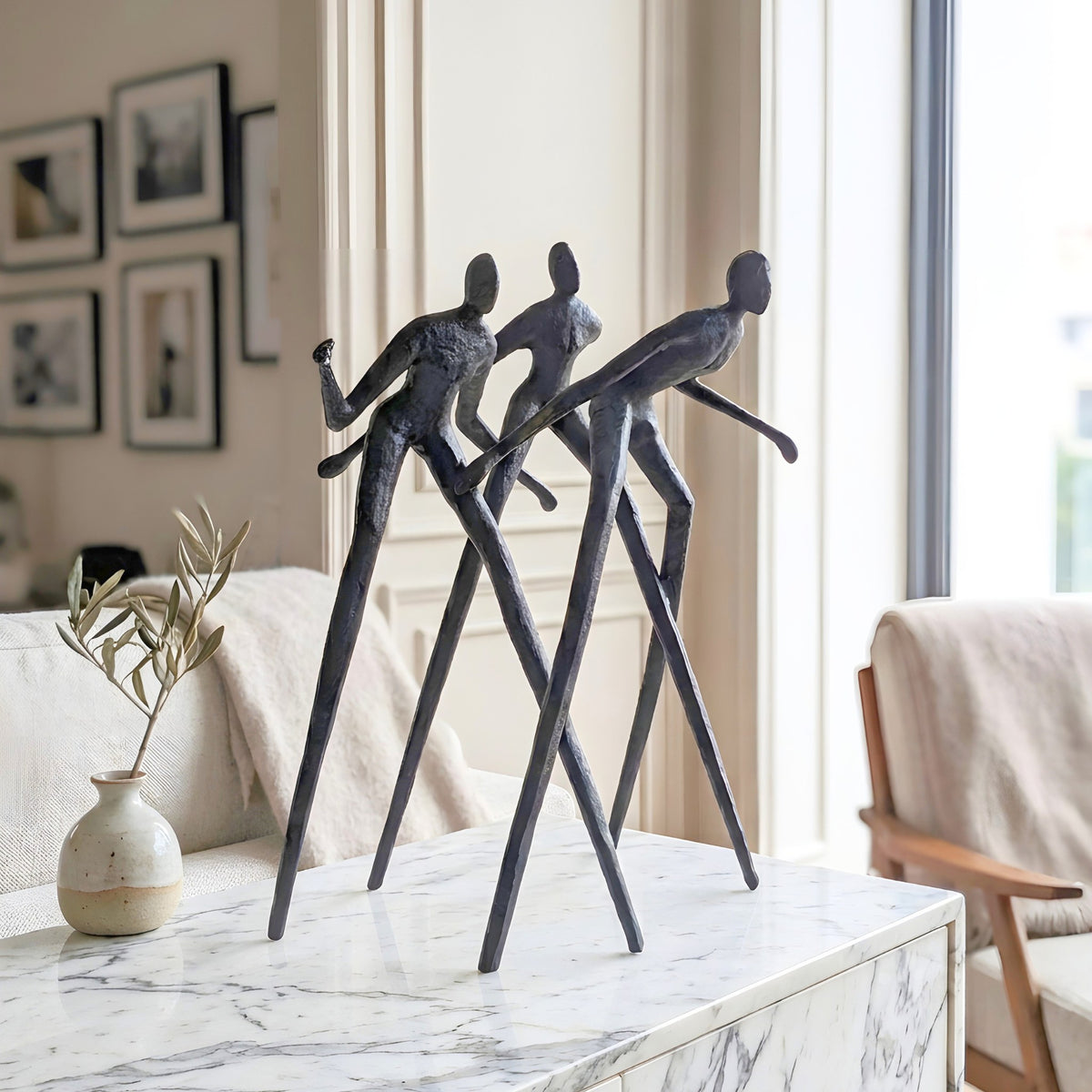 Statement metal human figurine for luxury living room and console decor