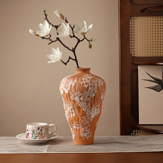 Terra Veil terracotta ceramic vase styled on a dining table
