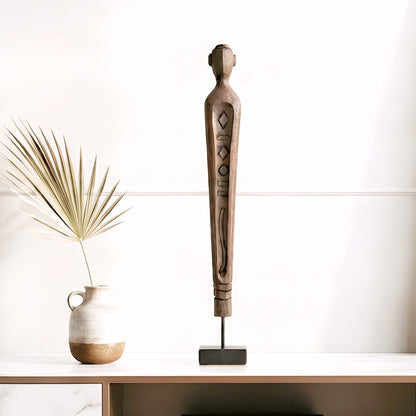 Guardian 2.3 ft resin human figurine styled on a sideboard