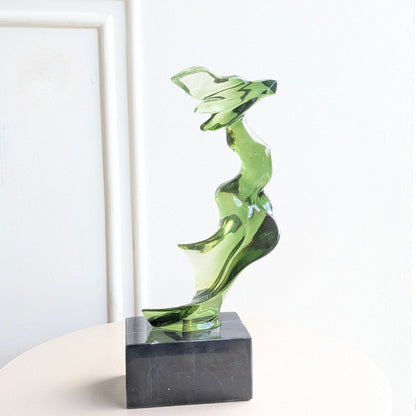 Marea green abstract resin showpiece angled view