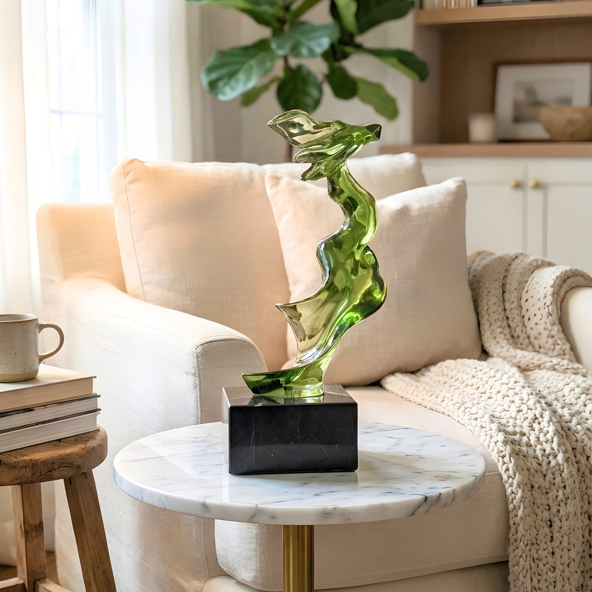 Marea resin and marble showpiece styled on a coffee table