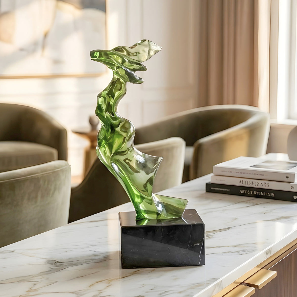 Marea green abstract showpiece styled on a console table