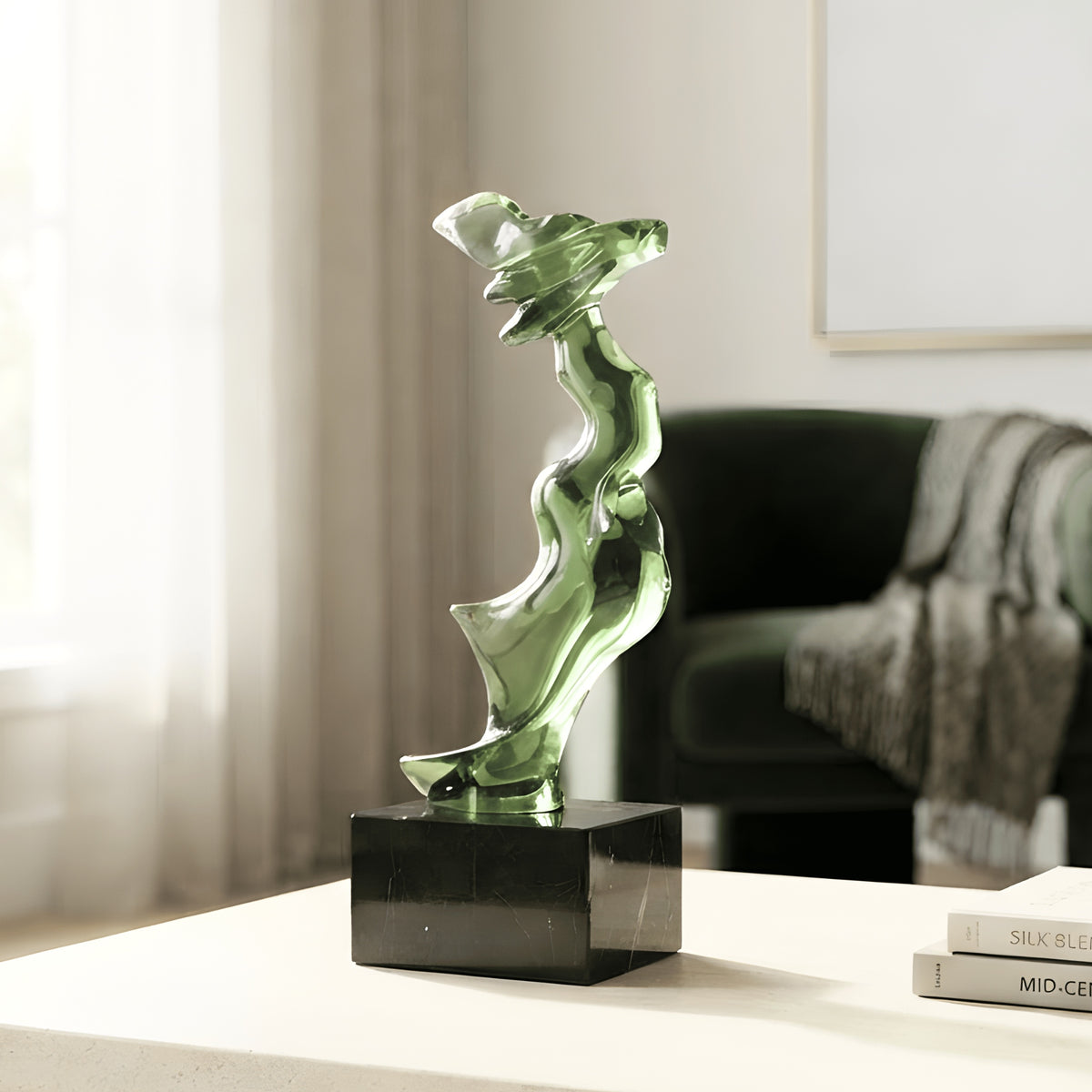 Marea green abstract showpiece styled in a modern living room