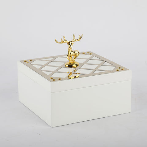 Storage Box The Box of Shimmers - Deer Handle Jewellery Box - White & Gold