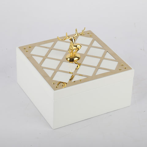 Storage Box The Box of Shimmers - Deer Handle Jewellery Box - White & Gold