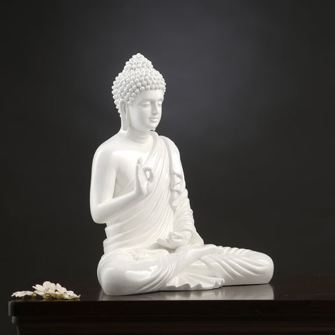 Buddha Statue Serene Blessing Buddha Statue - 1.1 feet - White