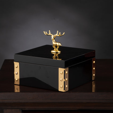 Storage Box The Box of Shimmers - Deer Handle Jewellery Box - Black & Gold