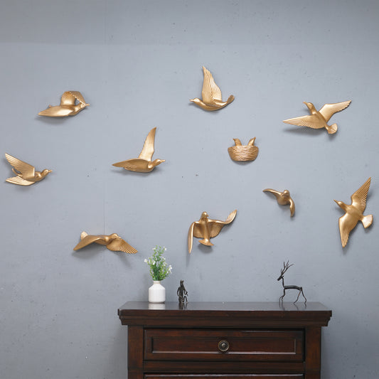 Wall Mounts & Accents Angel of Prosperity Birds Wall Mount Decor - Gold (Set of 10)