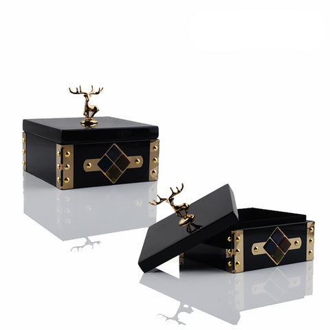 Storage Box The Box of Shimmers - Deer Handle Jewellery Box - Black & Gold