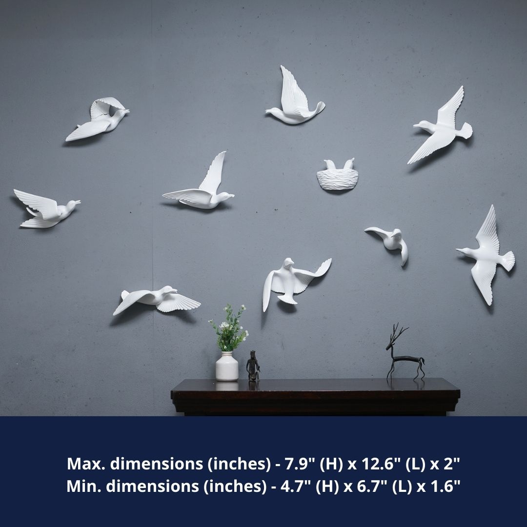 Wall Mounts & Accents Angel of Prosperity Birds Wall Mount Decor - White (Set of 10)