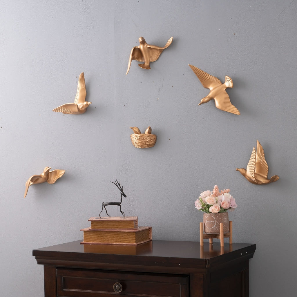 Wall Mounts & Accents Angel of Prosperity Birds Wall Decor (Set of 6) - Gold