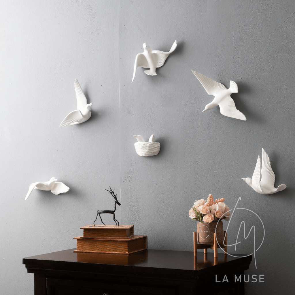 Wall Mounts & Accents Angel of Prosperity Birds Wall Decor (Set of 6) - White