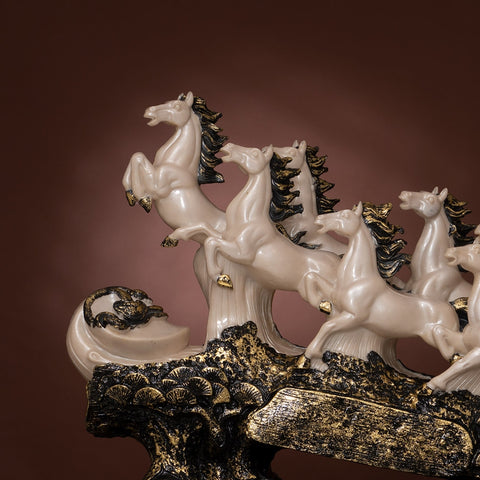 The Auspicious Herculean - 7 Horses Table Showpiece - White