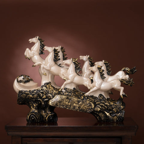 The Auspicious Herculean - 7 Horses Table Showpiece - White