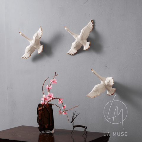 Wall Mounts & Accents The Soaring Soul Birds - Ceramic Wall Mount Decor (Set of 3) - White