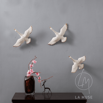 Wall Mounts & Accents The Soaring Soul Birds - Ceramic Wall Mount Decor (Set of 3) - White
