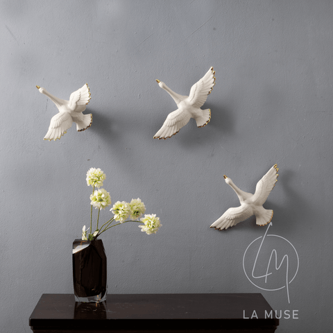 Wall Mounts & Accents The Soaring Soul Birds - Ceramic Wall Mount Decor (Set of 3) - White